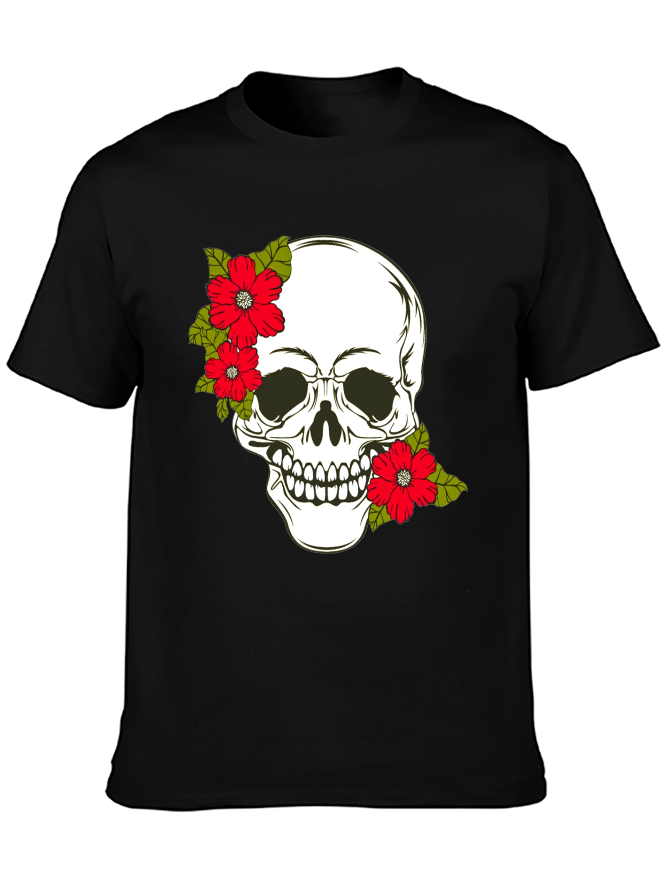 Black Skull & Floral Graphic Print Tee view 3