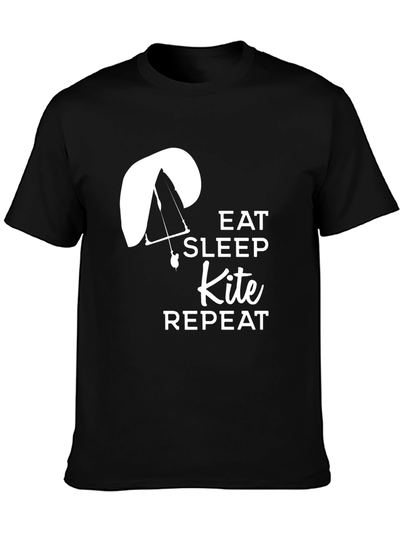 Black Eat Sleep Kite Repeat T-Shirt - Paragliding Design view 3