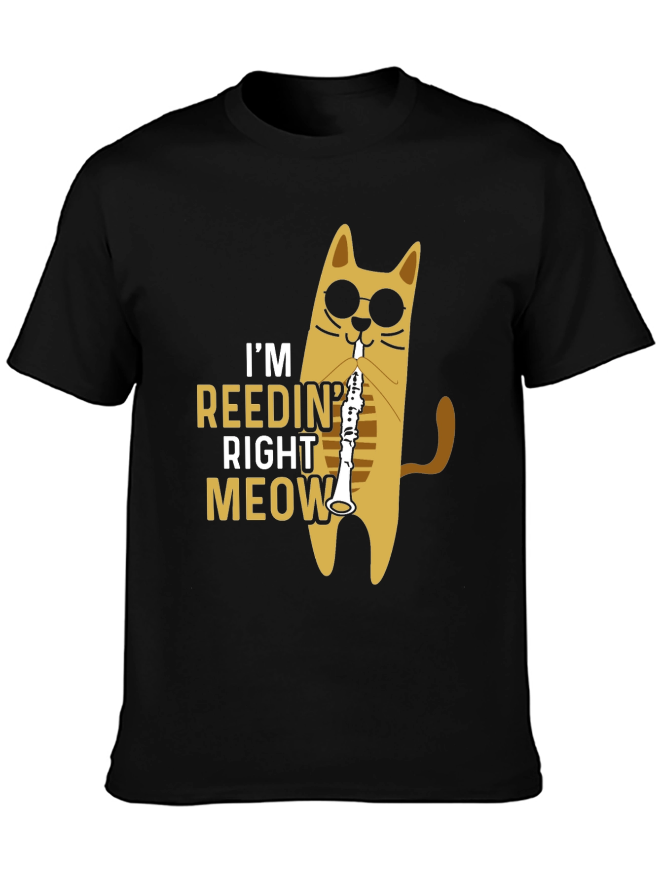 Black Cool Cat Reedin' Right Meow Black T-Shirt view 3