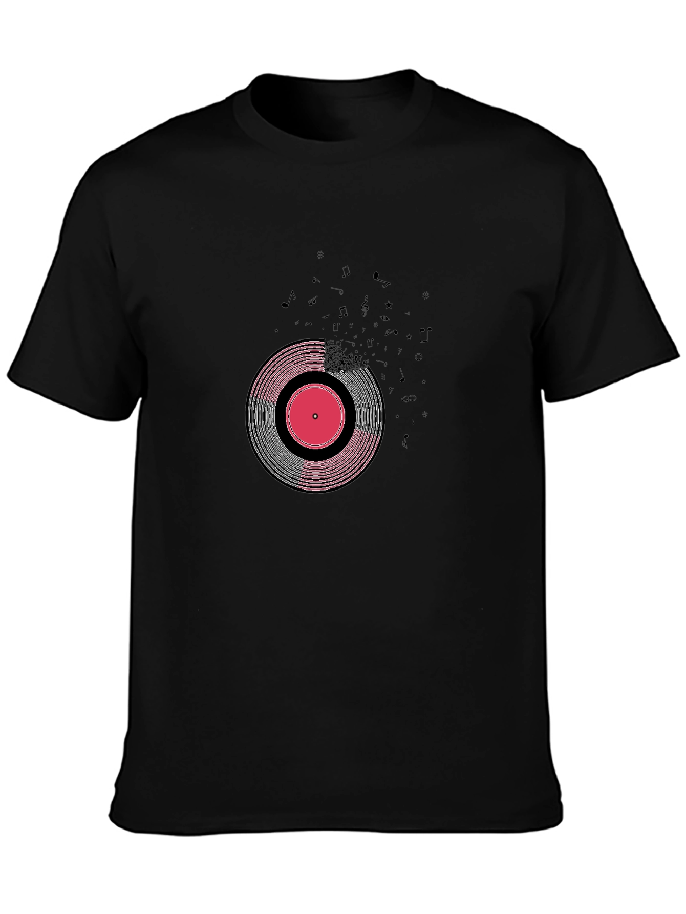 Black Vinyl Record Graphic Tee - Black Cotton Blend view 3