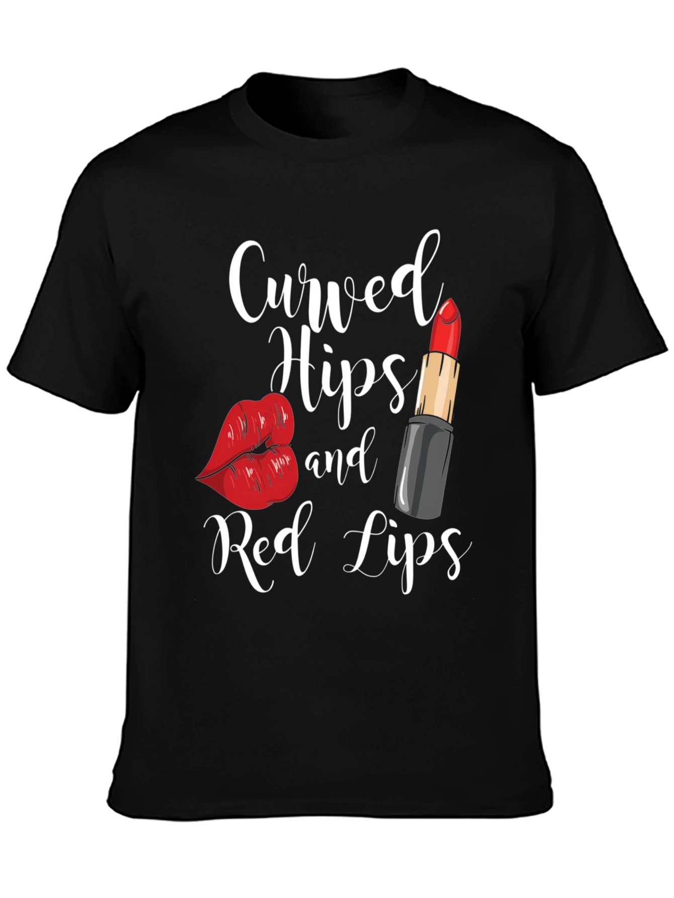 Black Curved Hips & Red Lips Graphic Tee - Black view 3