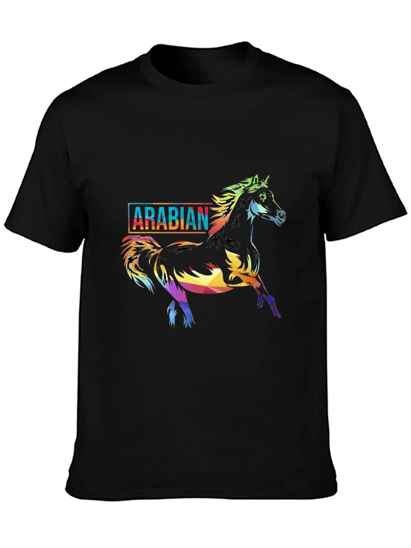 Black Colorful Arabian Horse Graphic Tee view 3