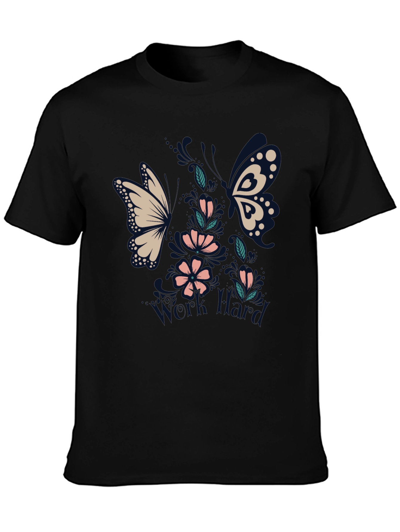 Black Floral Butterfly Black T-Shirt view 3