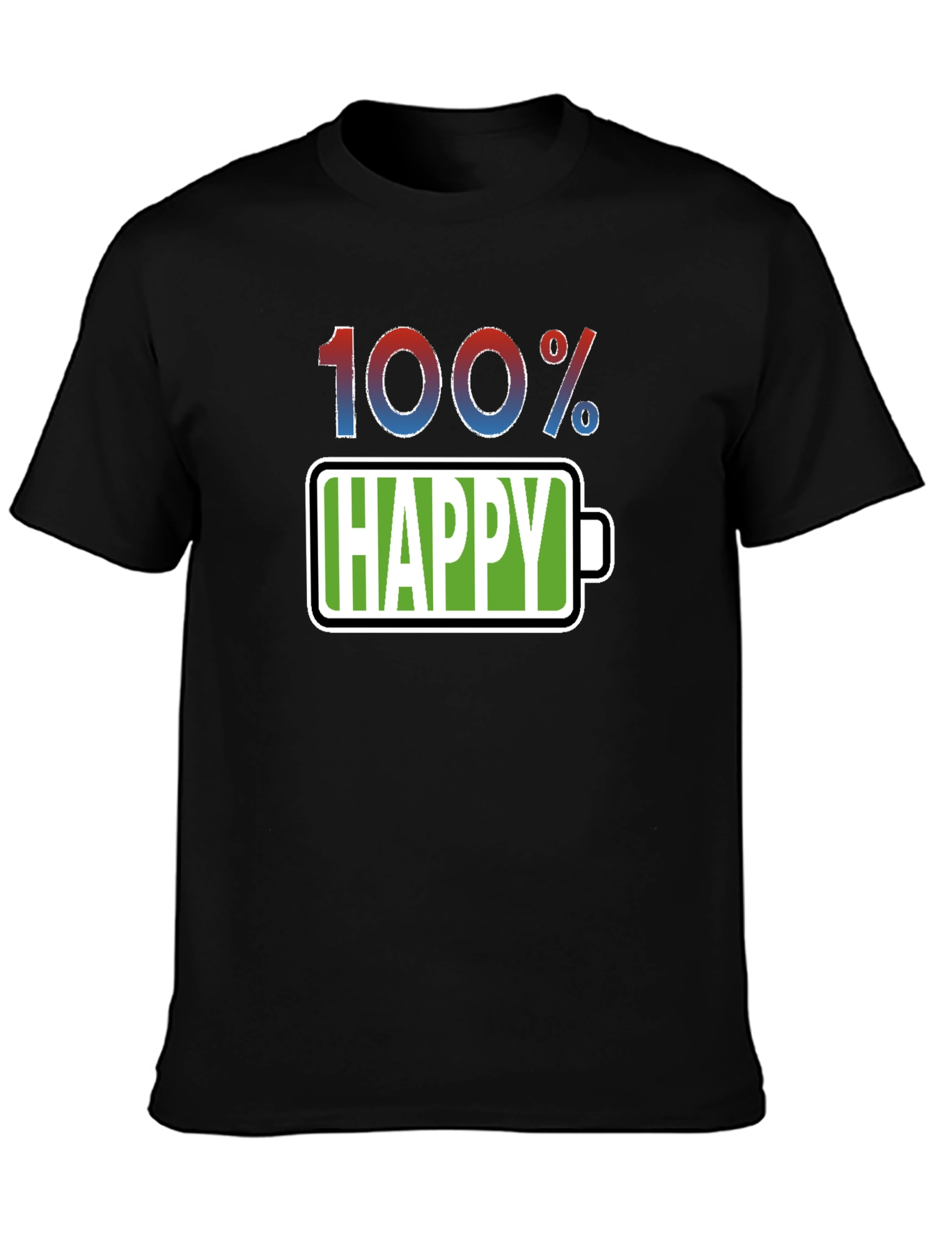 Black 100% Happy T-Shirt - Funny Battery Life Graphic Tee view 3