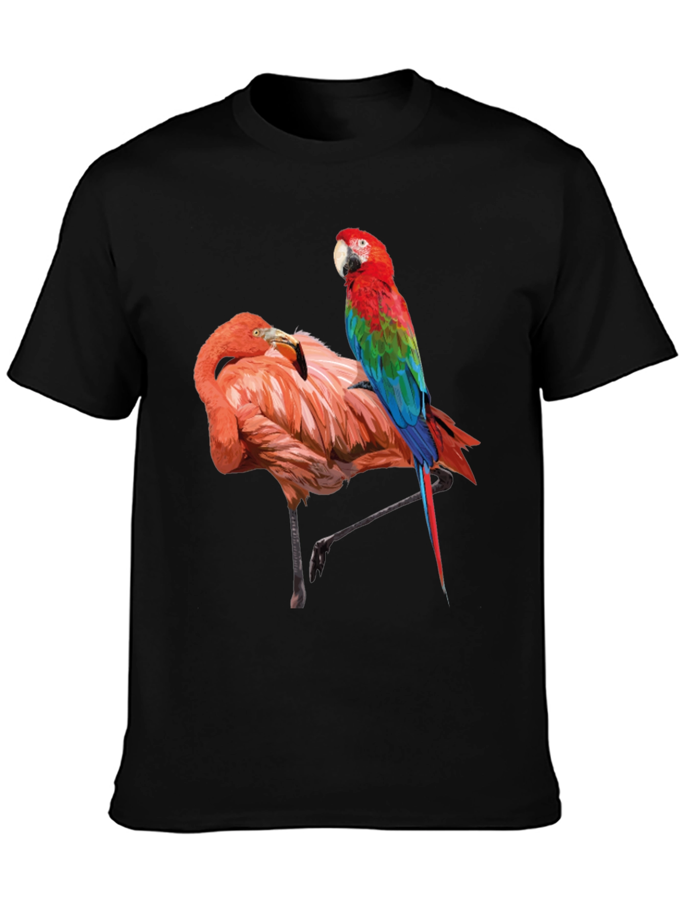 Flamingo Parrot Graphic Tee - Men's Black T-Shirt - 3