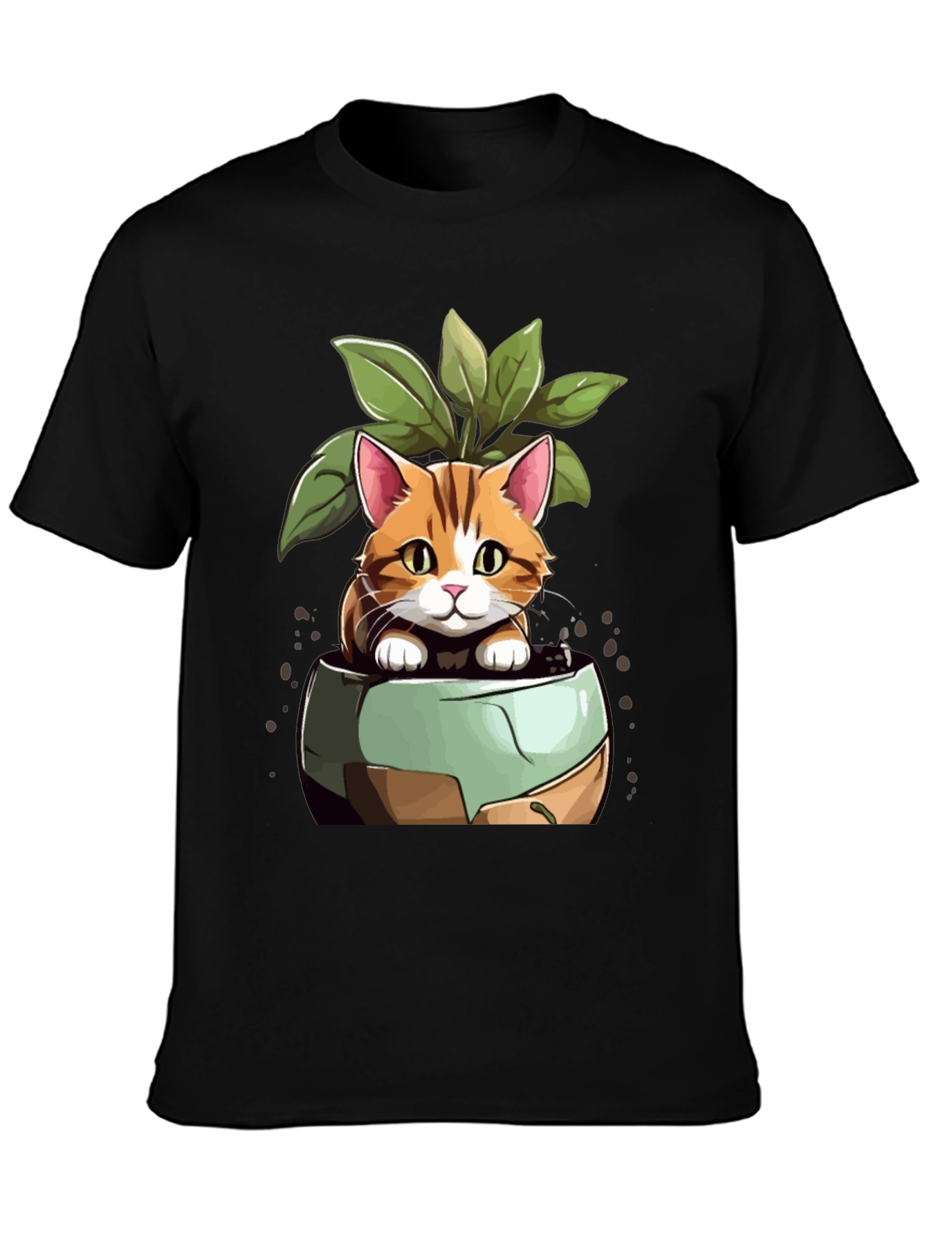 Black Cat in Pot Plant T-Shirt - Unique Design view 3