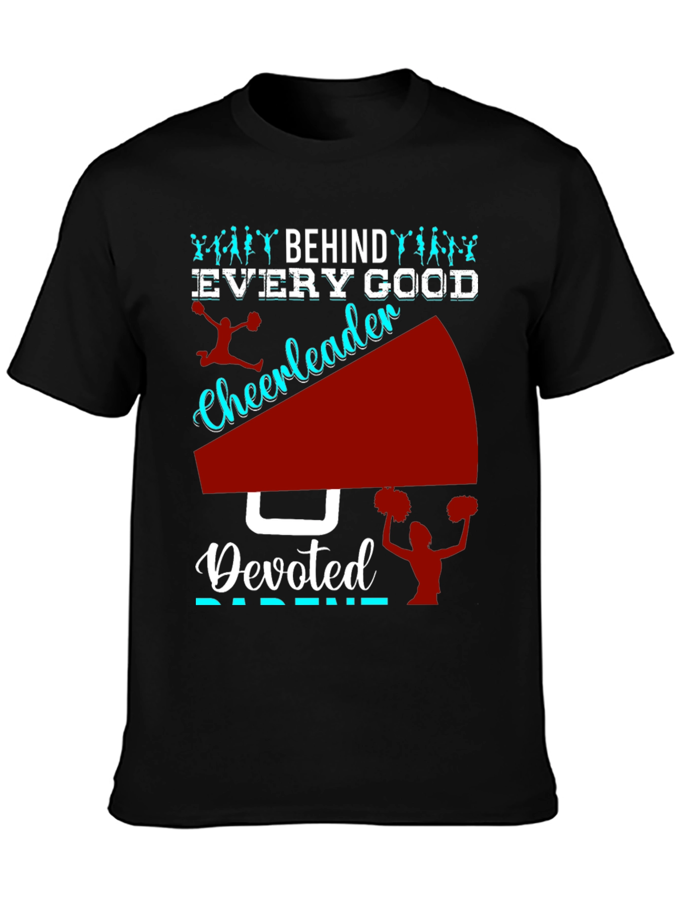 Black Devoted Cheerleader Parent T-Shirt view 3