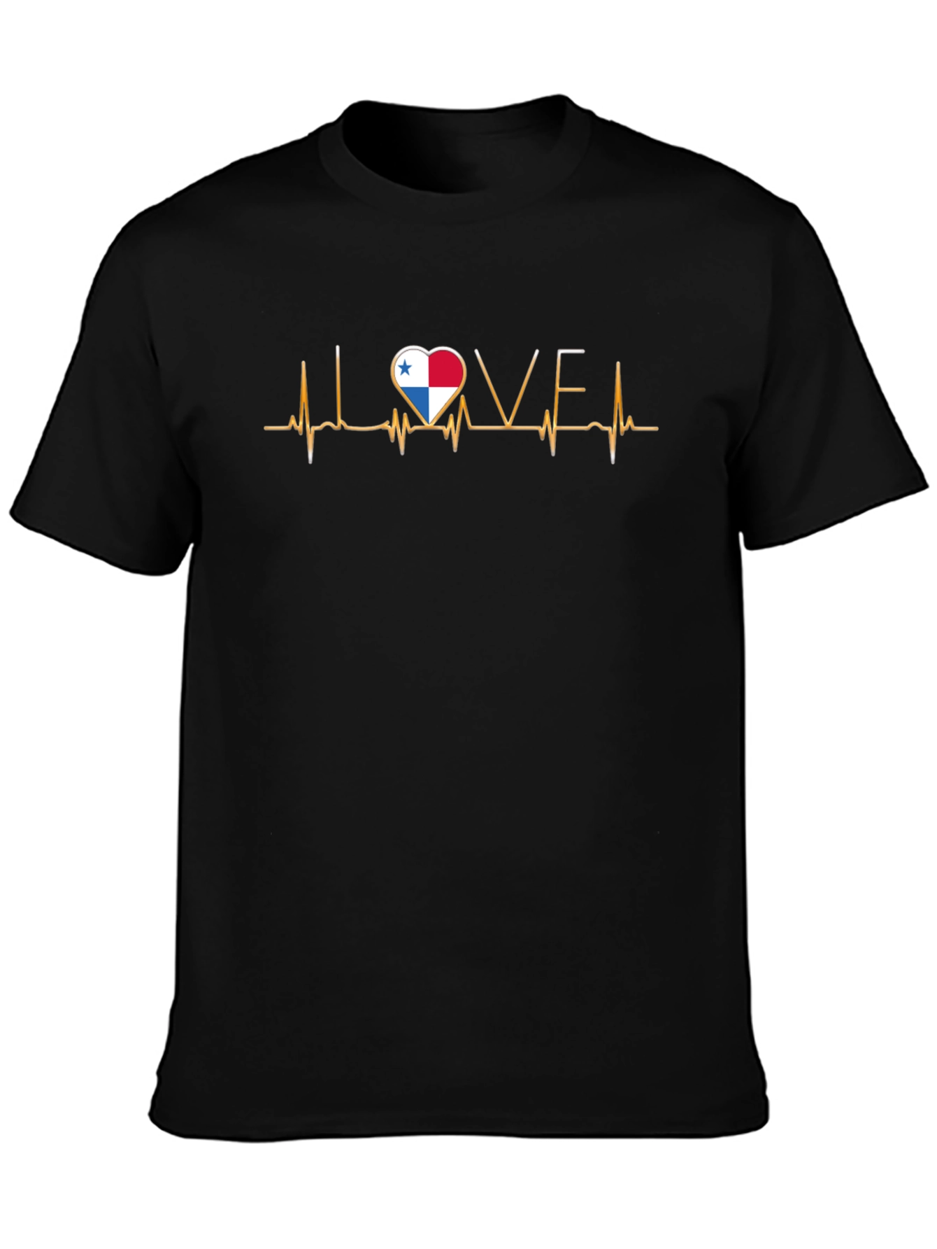 Black Panama Flag Heartbeat T-Shirt - I LOVE Panama view 3