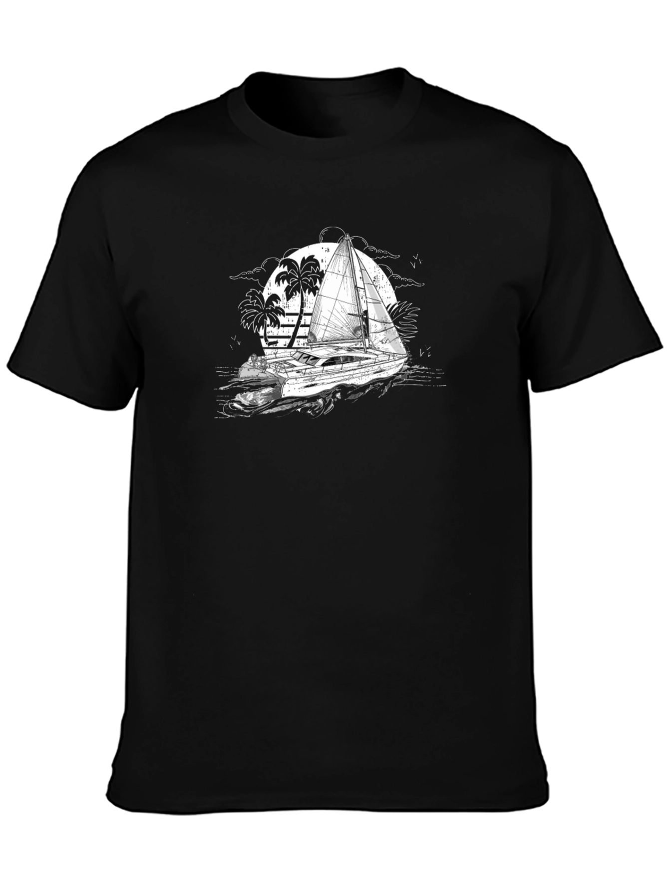 Black Black T-Shirt with Sailing Boat Graphic view 3