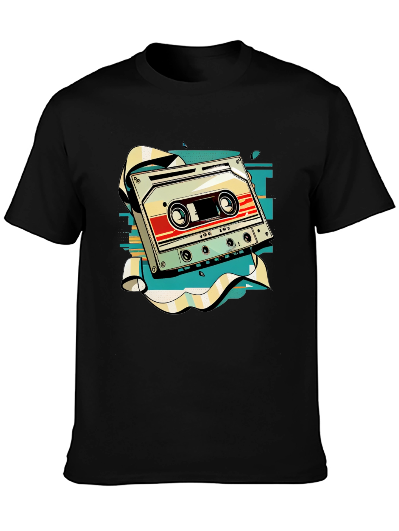 Black Retro Cassette Tape Graphic Tee - Vintage Music Style view 3