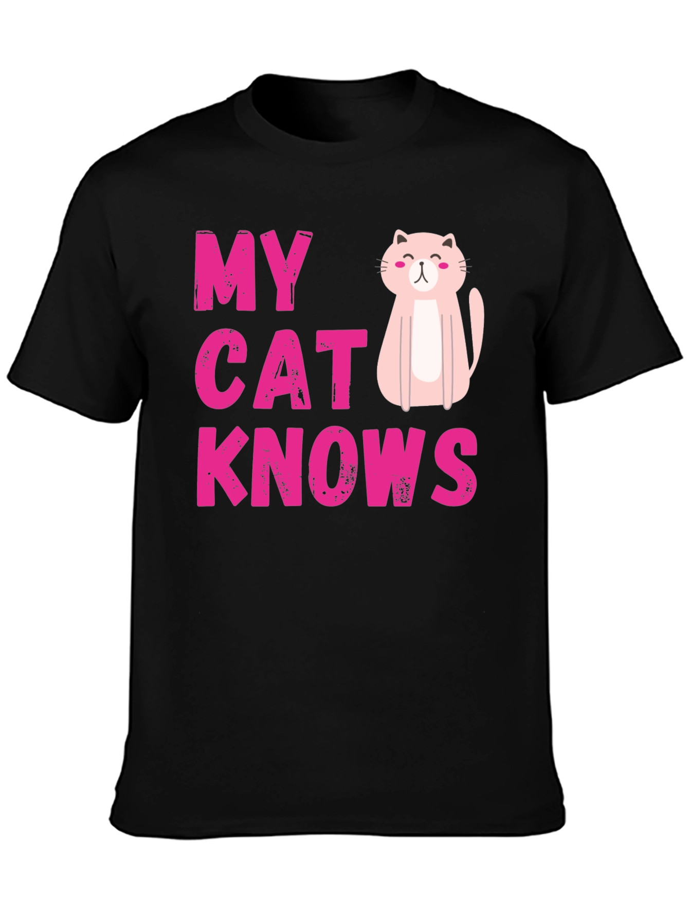 Black My Cat Knows T-Shirt - Cute Pink Graphic Tee view 3