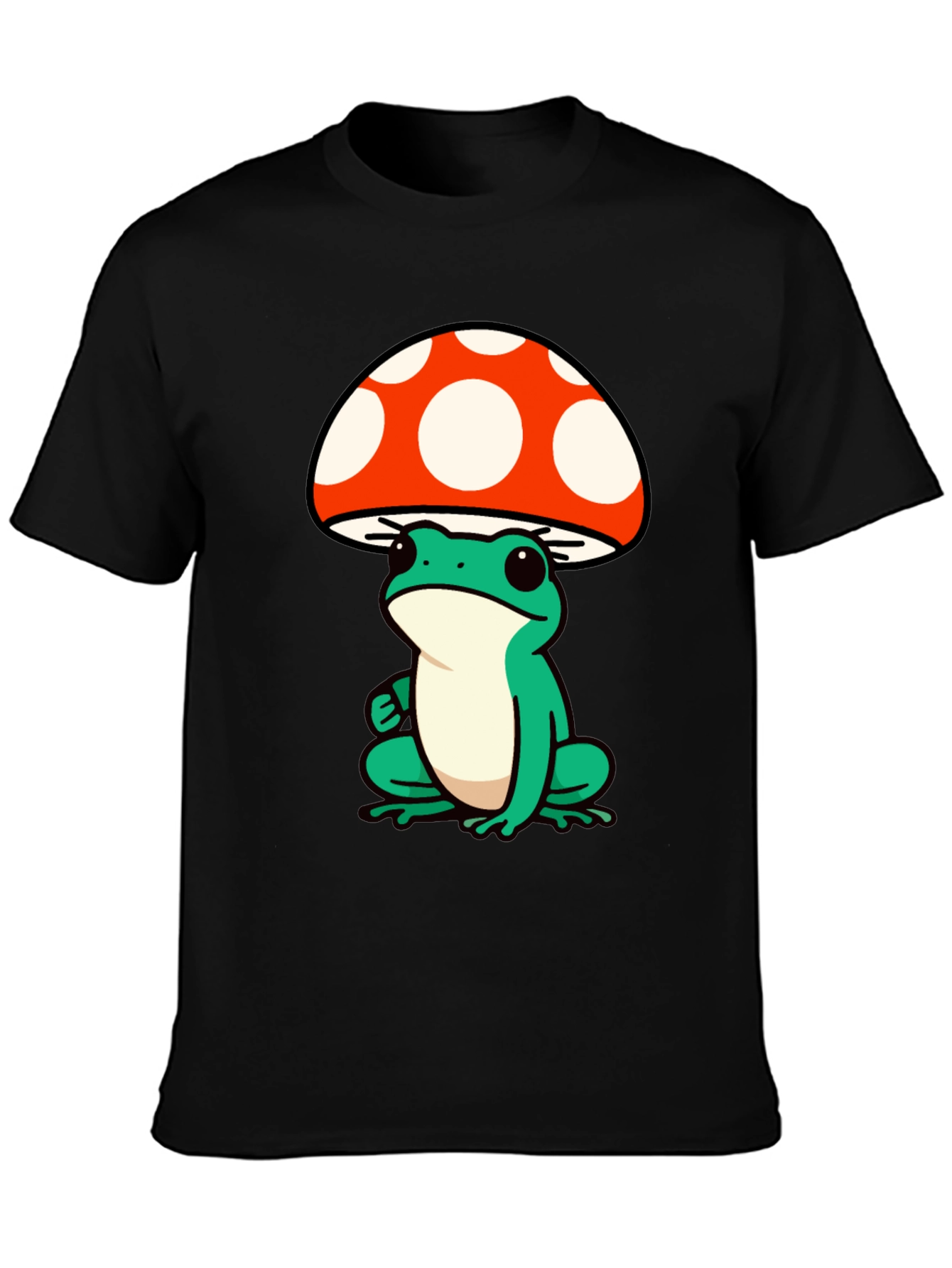 Black Frog Mushroom Graphic Tee - Black Cotton T-Shirt view 3