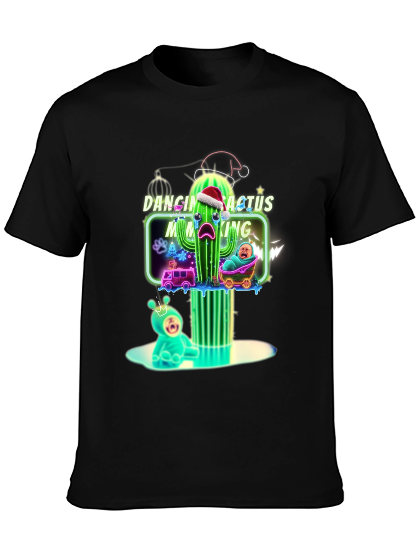 Black Dancing Cactus Making Me Cry T-Shirt - Funny Xmas Tee view 3