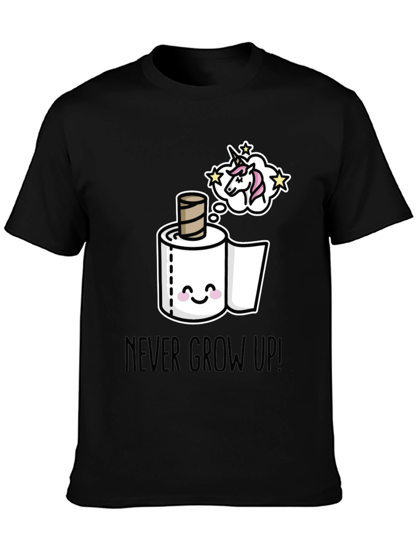 Black Never Grow Up T-Shirt: Unicorn Toilet Paper Dream view 3