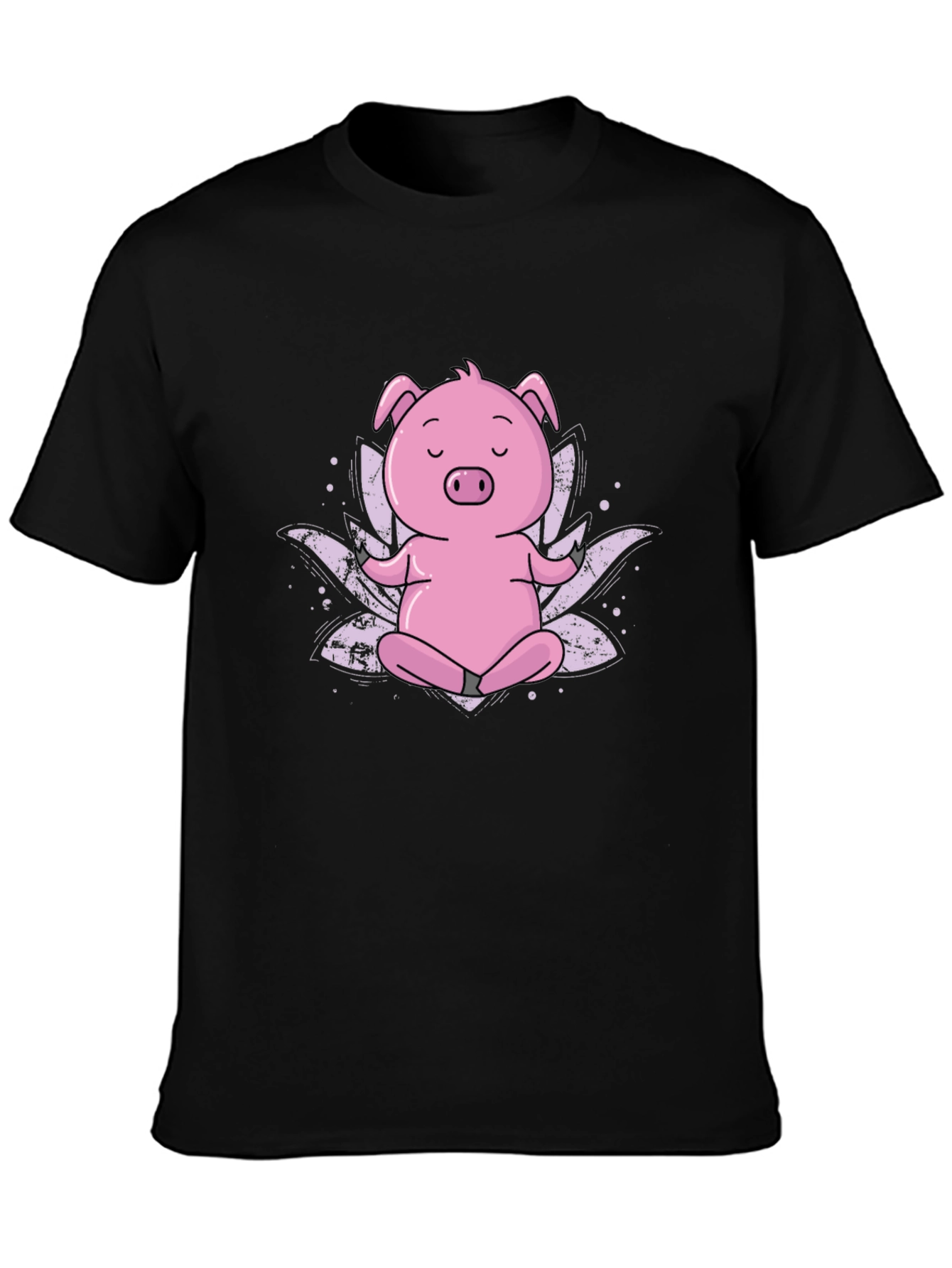 Black Zen Pig Black T-Shirt - Meditating Cartoon Animal view 3