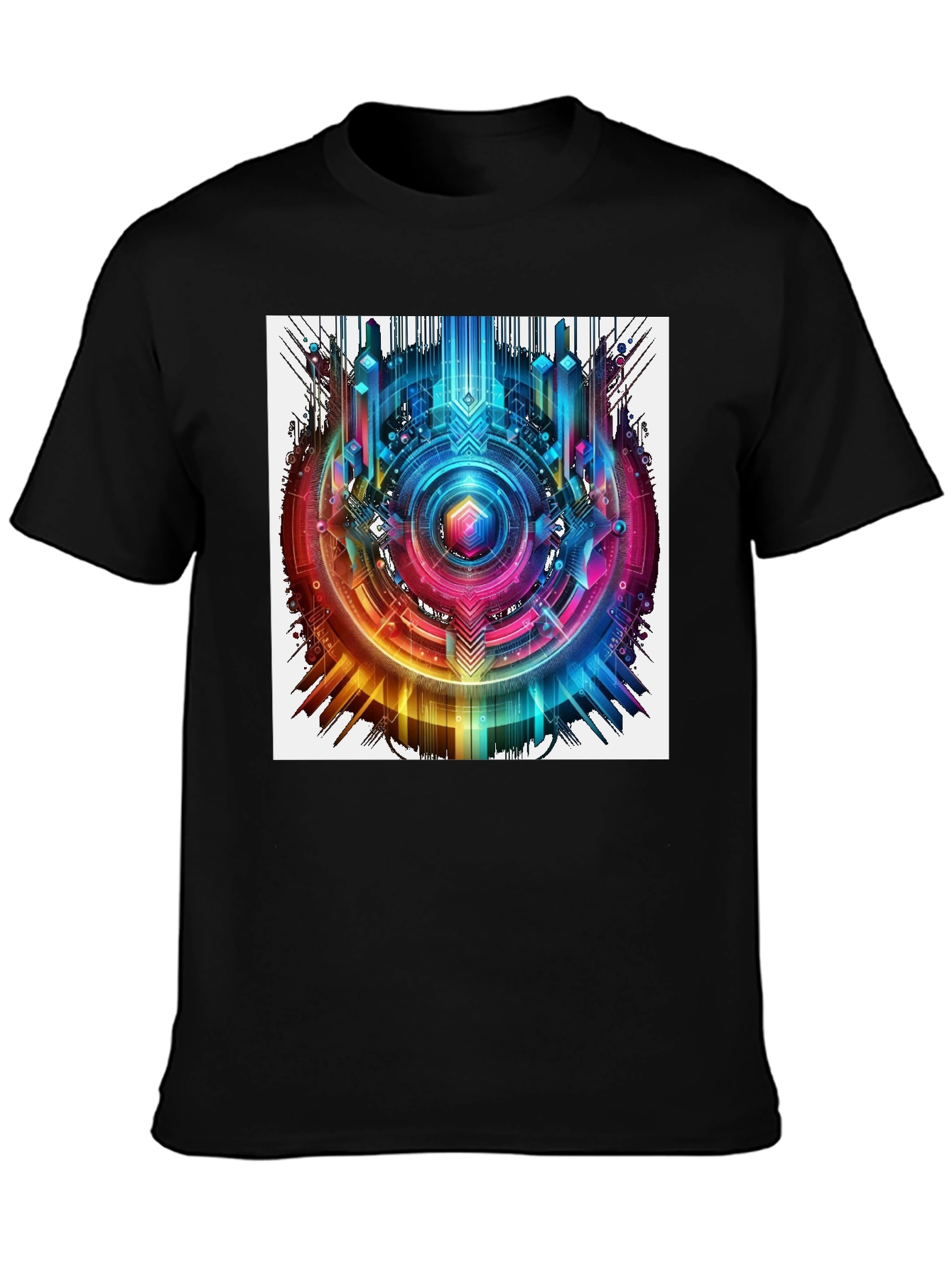 Black Abstract Geometric Rainbow Circle Graphic T-Shirt view 3