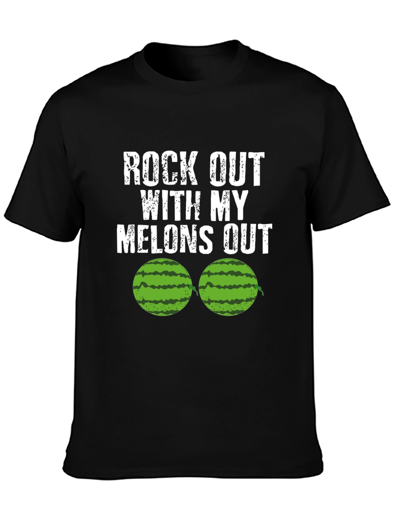 Black Rock Out With My Melons Out Funny T-Shirt view 3