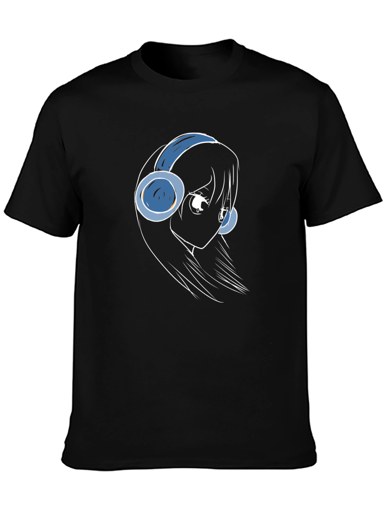 Black Anime Girl Headphones T-Shirt - Black view 3