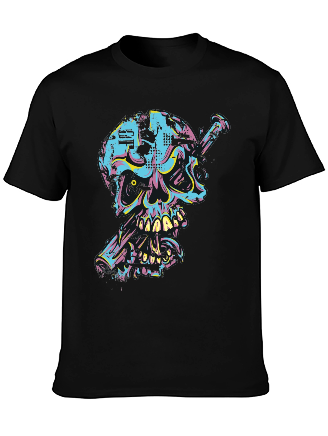 Black Edgy Skull & Nail Graphic Tee view 3