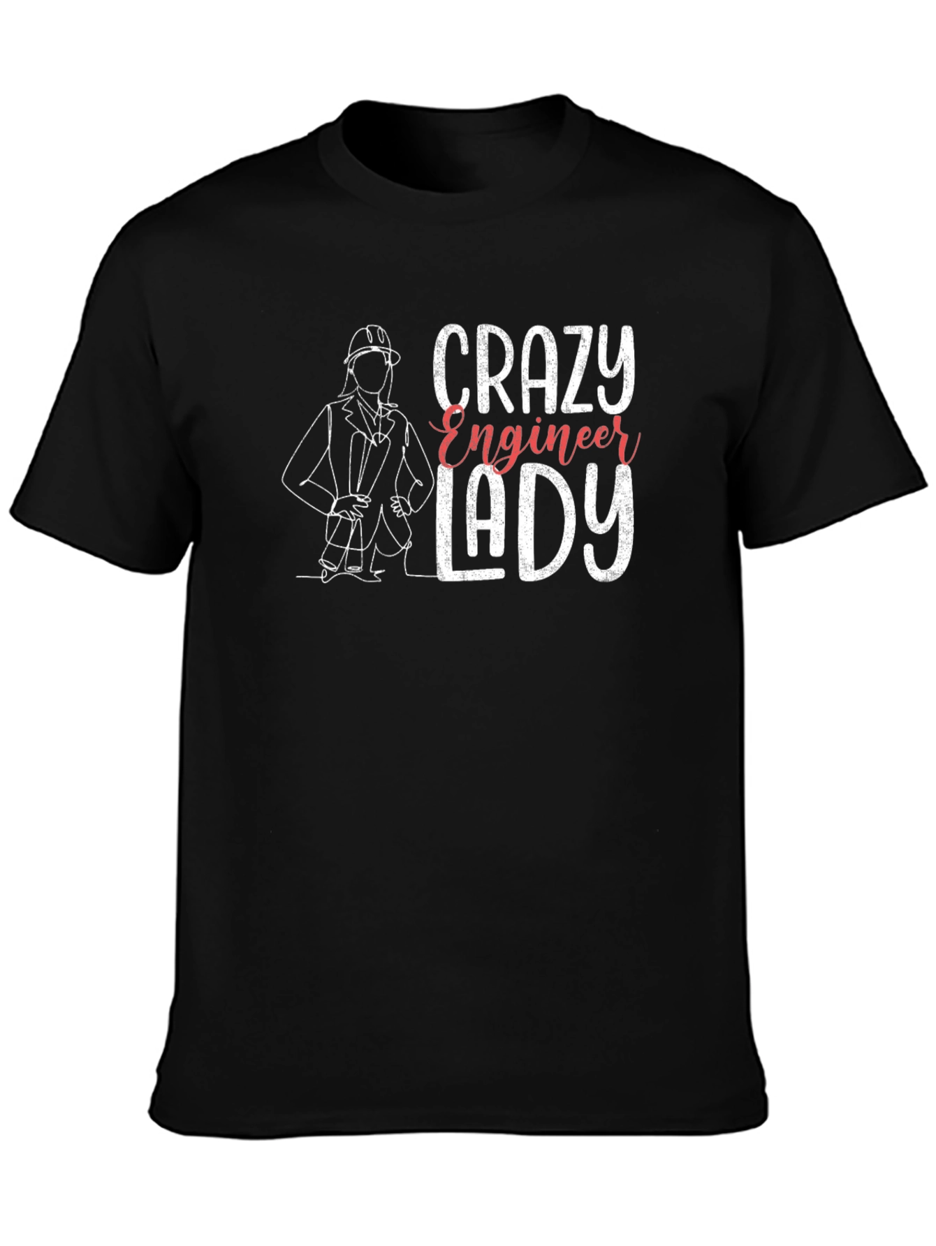 Black Crazy Engineer Lady T-Shirt - Black Tee view 3