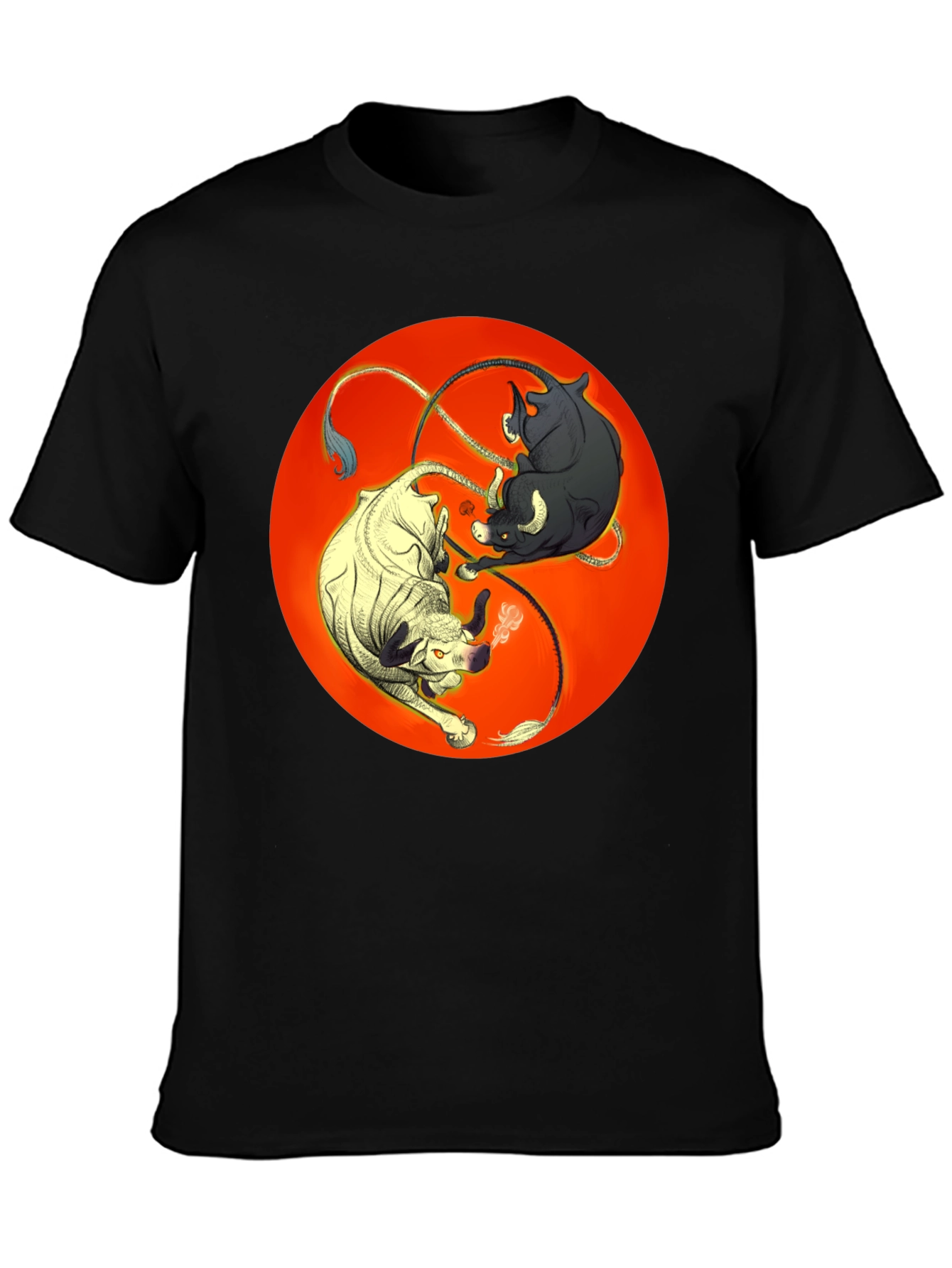 Black Yin Yang Bulls Graphic Tee - Unique Black T-Shirt view 3