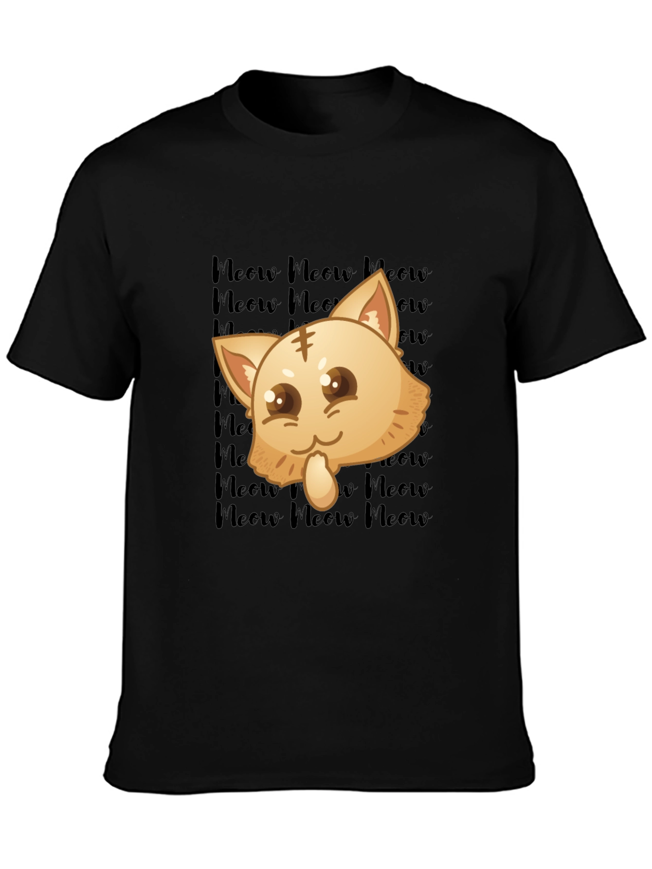 Black Kawaii Meow Cat T-Shirt view 3