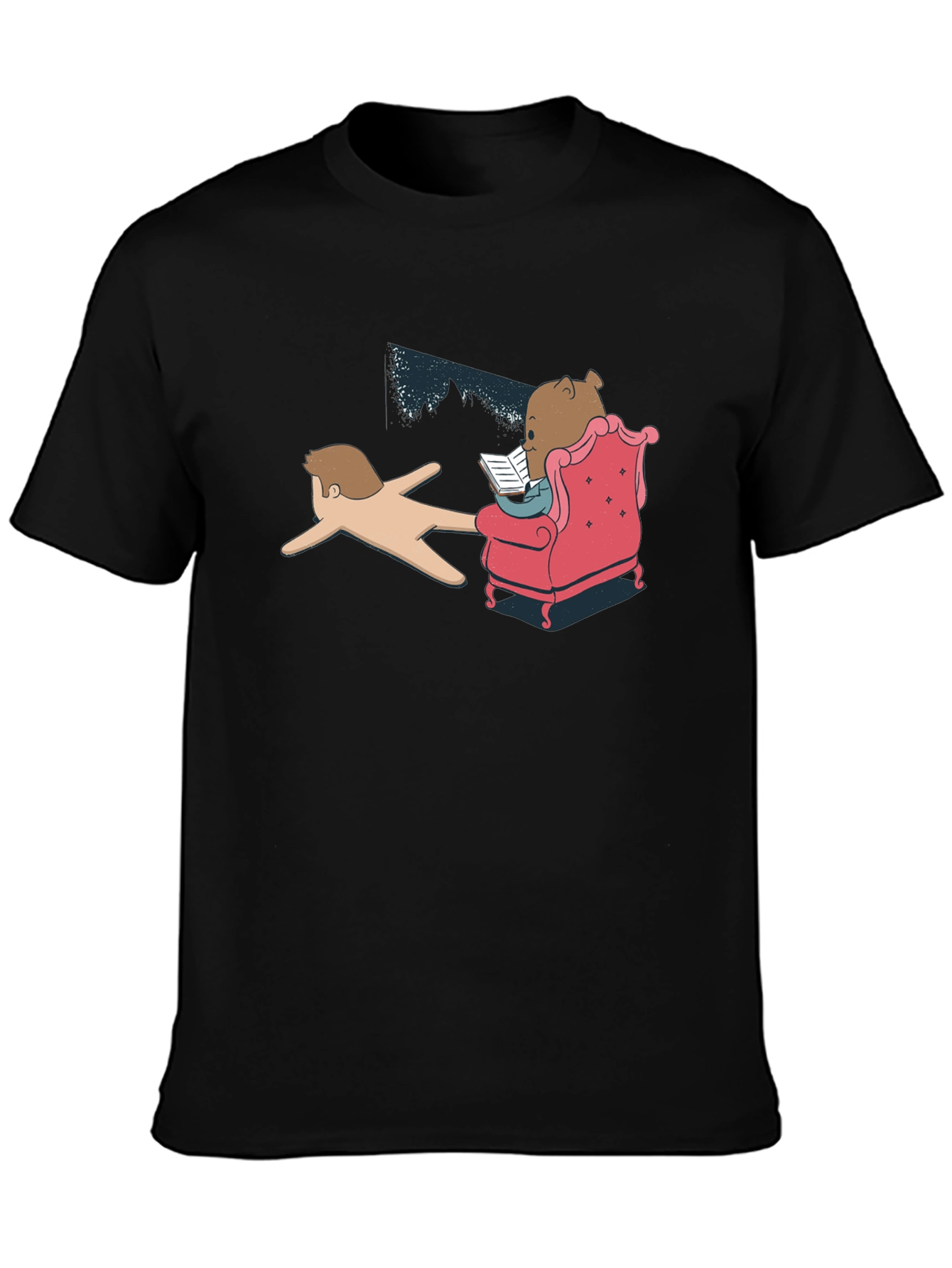 Black Funny Reading Bear Black T-Shirt view 3