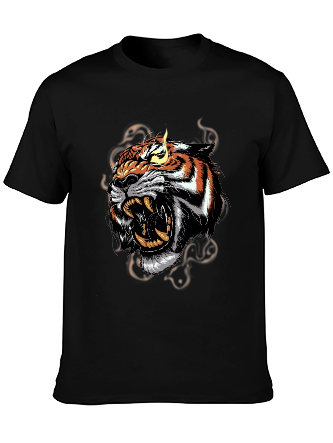 Black Men's Black T-Shirt with Roaring Tiger Graphic view 3
