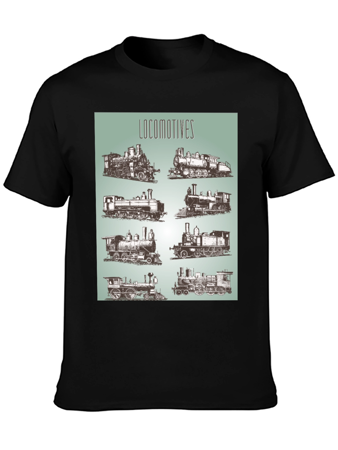 Black Locomotive Train Graphic Tee - Black Cotton T-Shirt view 3