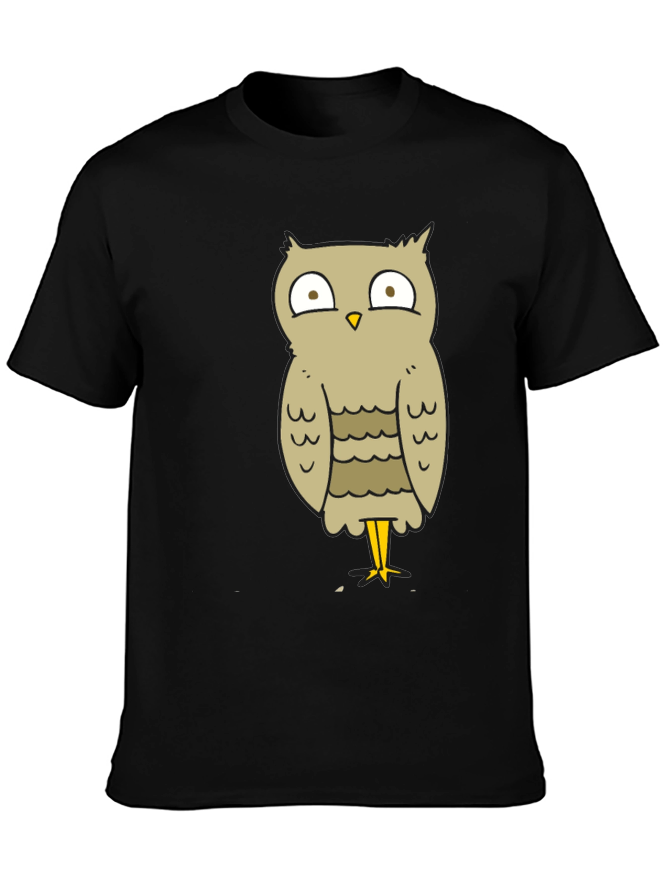 Black Funny Owl Cartoon T-Shirt - Unisex Black Tee view 3