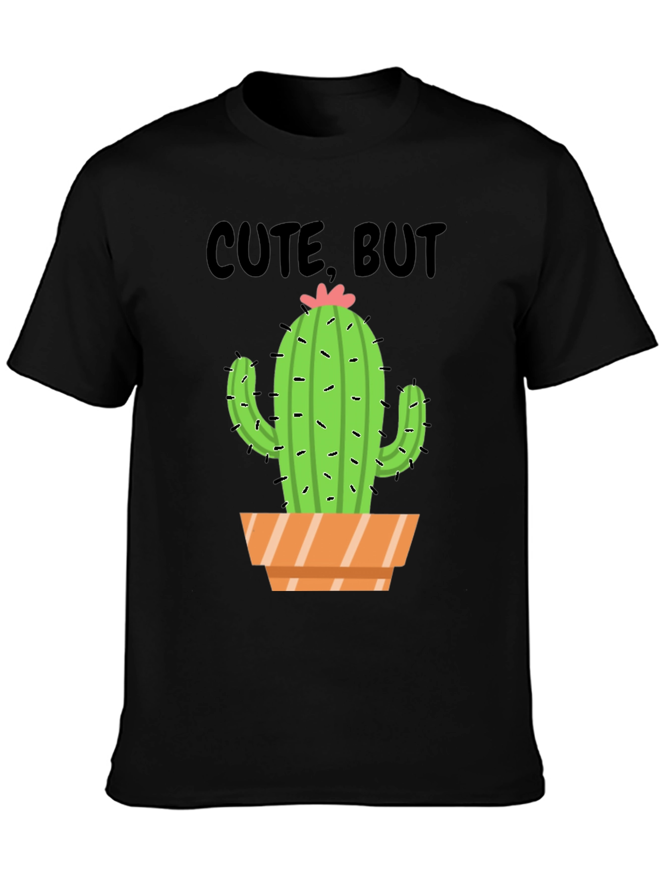 Black Cute But Prickly Cactus Graphic Tee - Unisex Cotton T-Shirt view 3