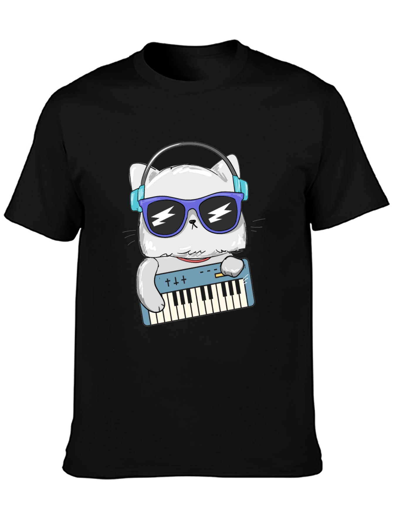Black Cool Cat Musician Graphic T-Shirt view 3