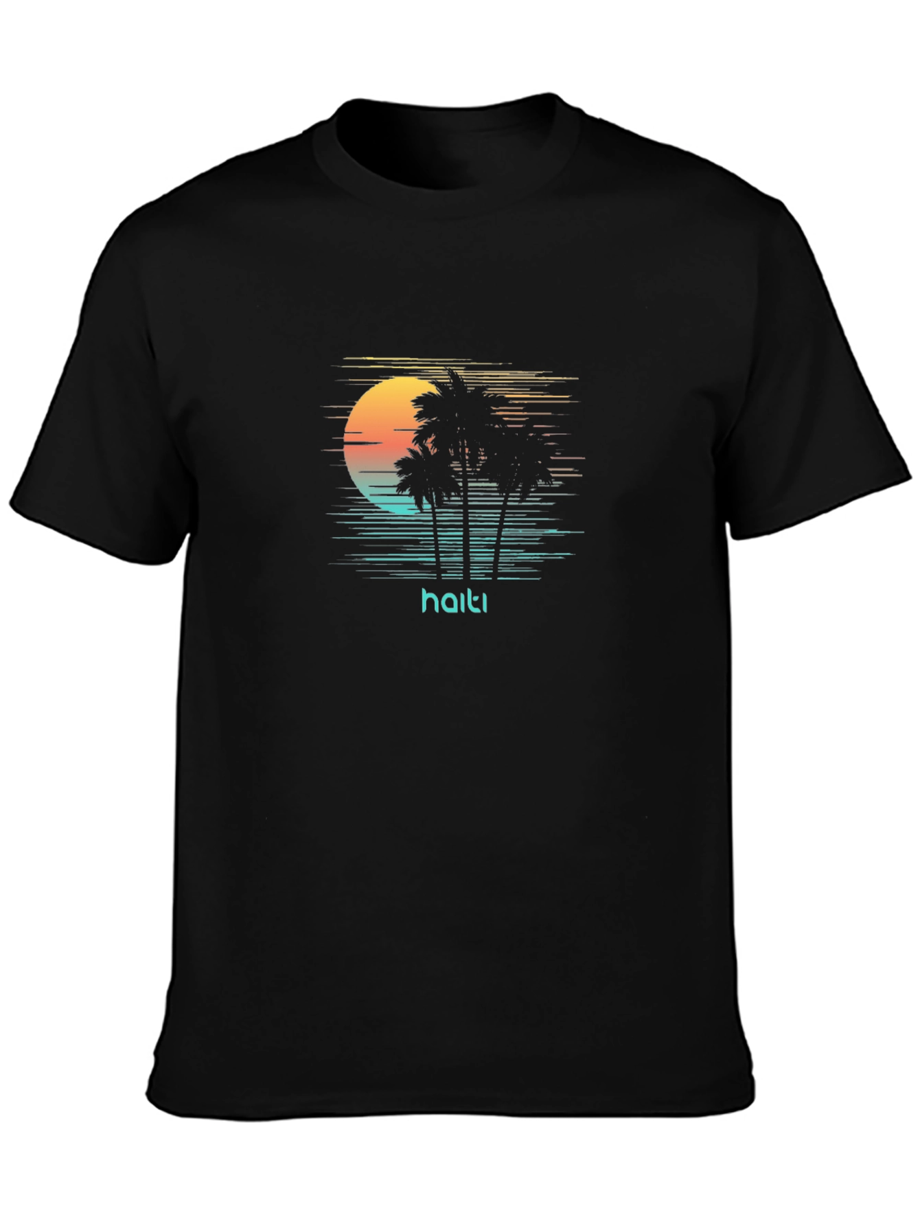 Black Haiti Retro Palm Tree T-Shirt - Island Vibes view 3