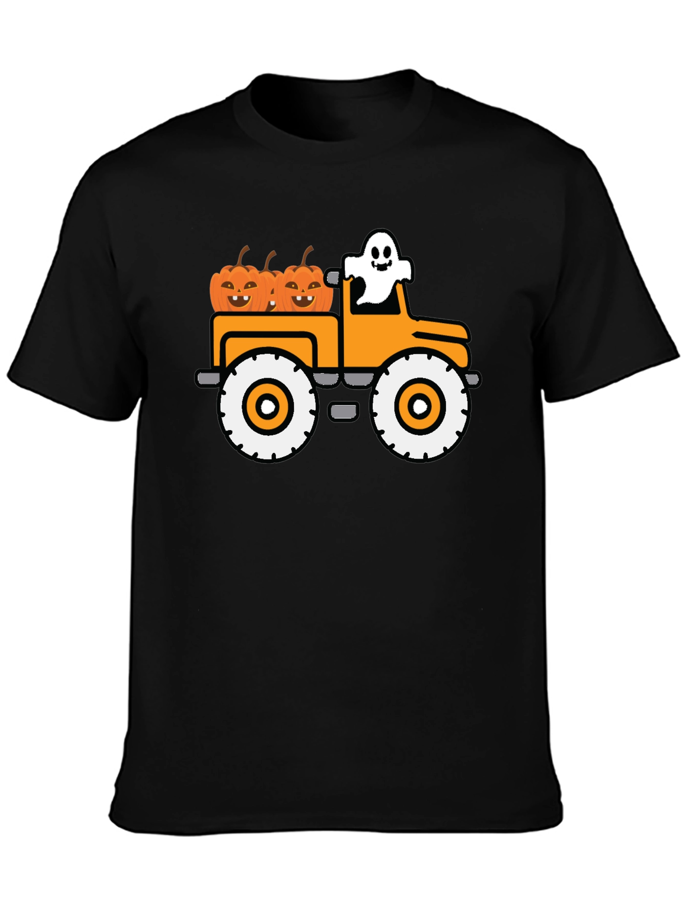 Black Halloween Ghost Pumpkin Truck T-Shirt view 3