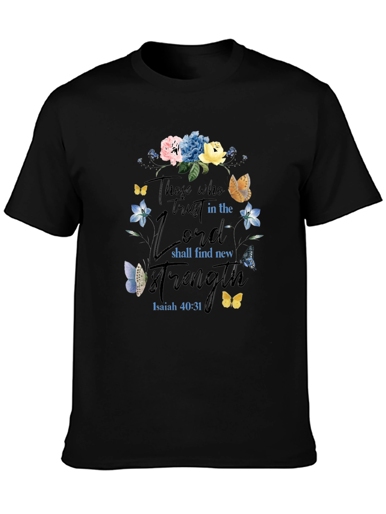 Black Faith-Based Floral T-Shirt - Isaiah 40:31 view 3