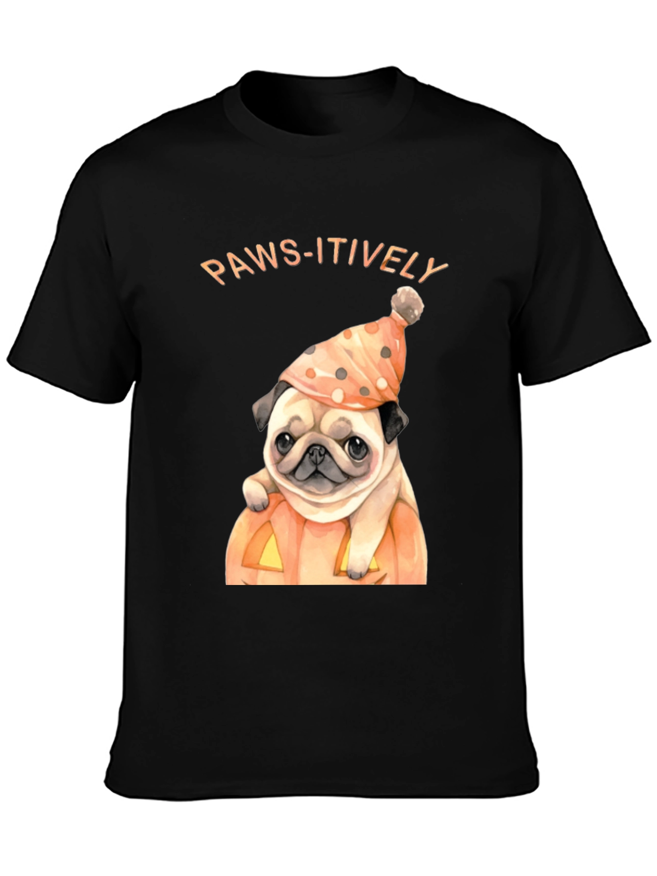 Black Paws-itively Halloween Pug T-Shirt view 3