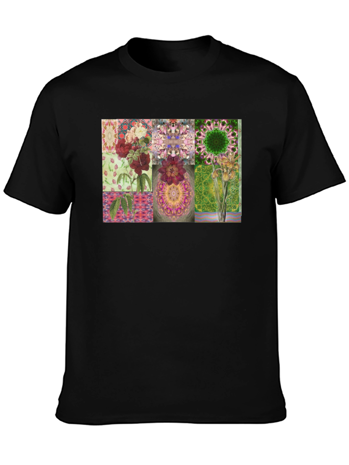 Black Floral Collage Print Black T-Shirt view 3
