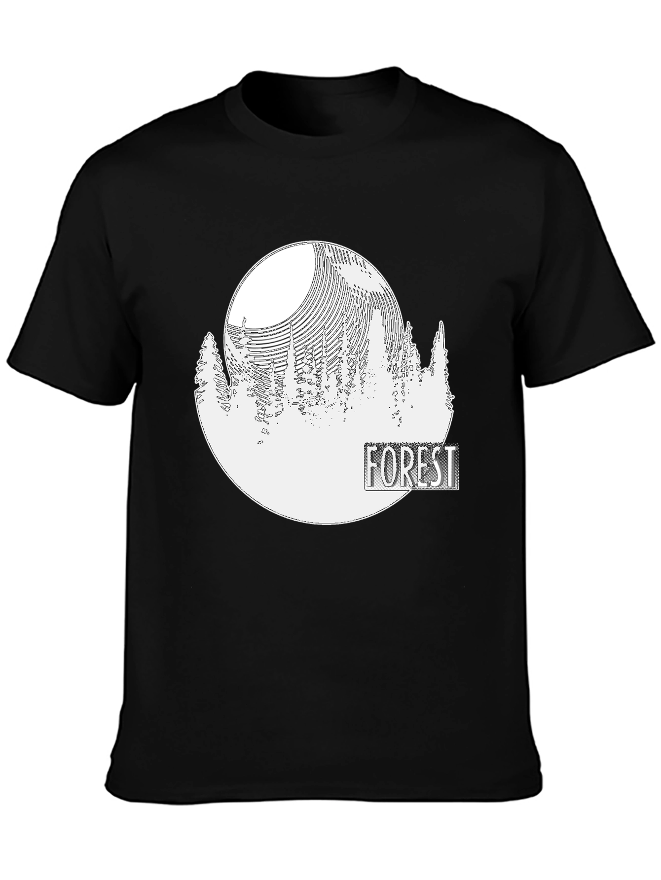 Black Men's Forest Graphic Print Crew Neck T-Shirt view 3
