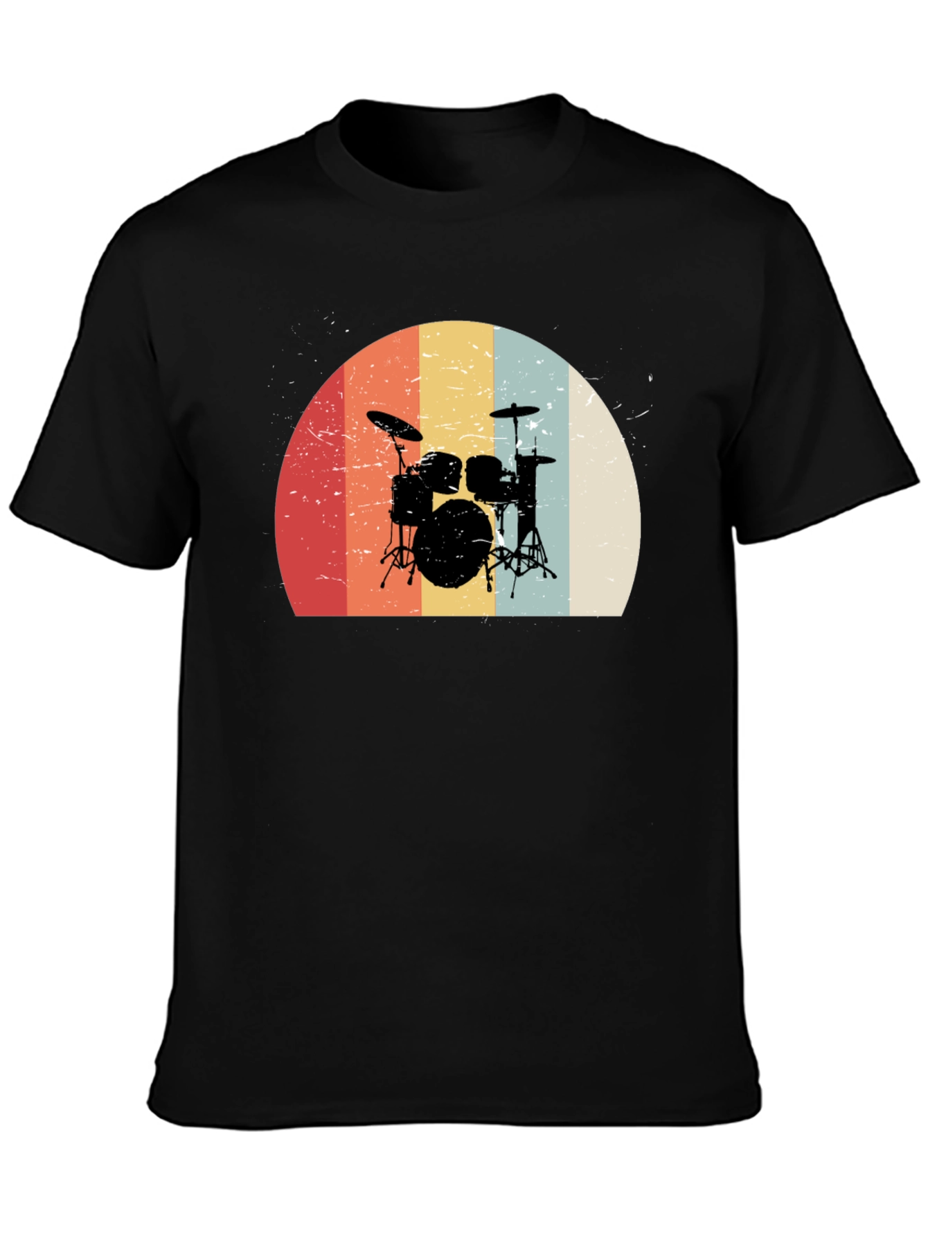Black Retro Drum Set Graphic Tee - Black view 3