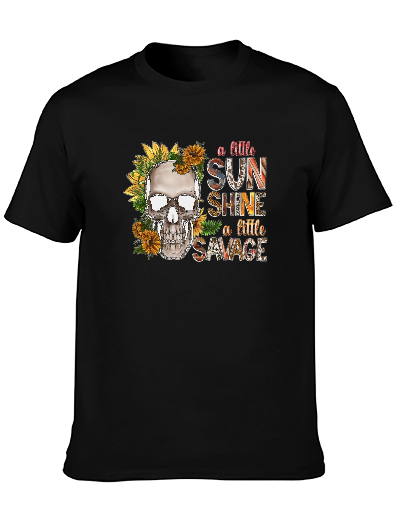 Black Skull Sunflower Graphic Tee: A Little Sunshine, A Little Savage view 3