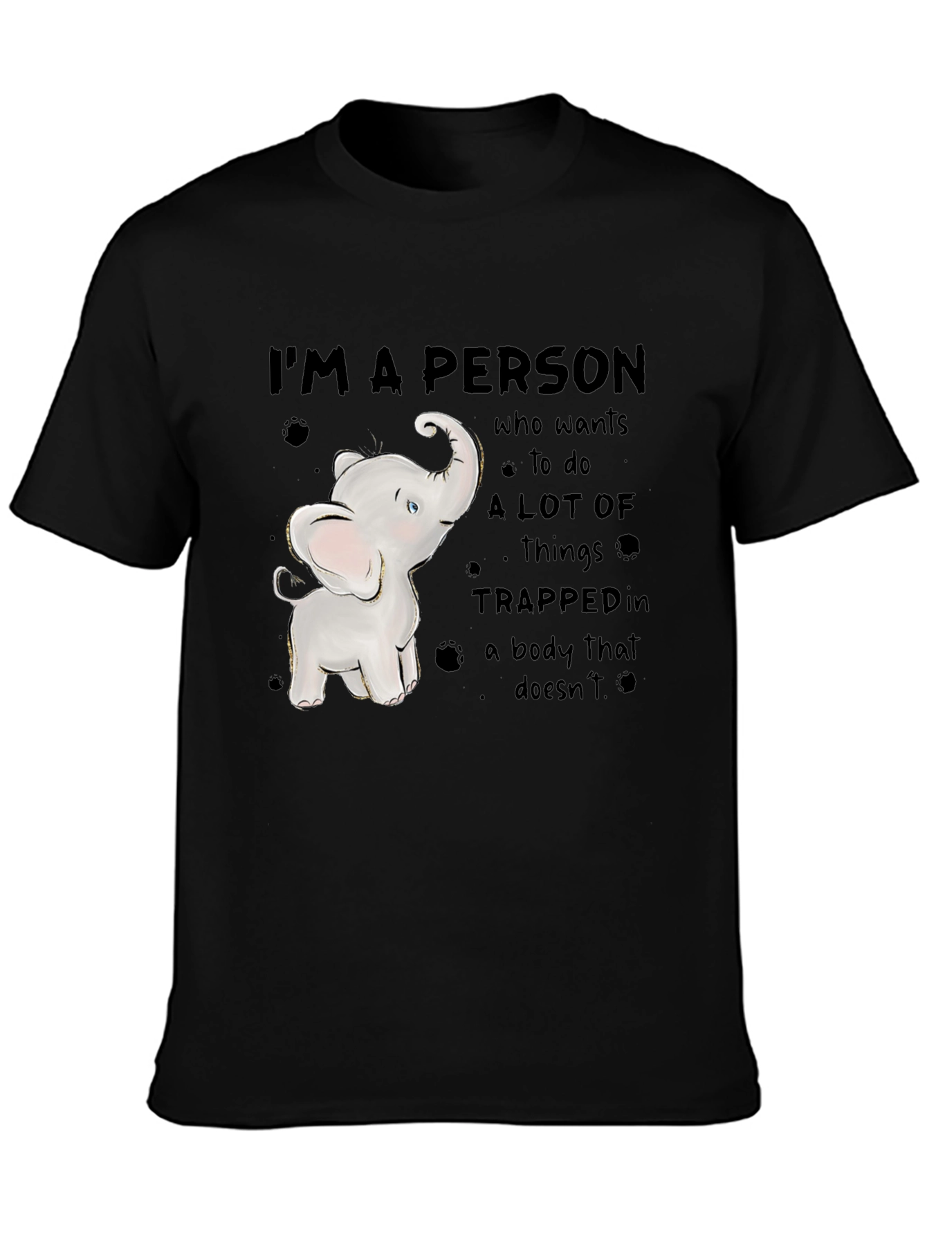 Black Elephant Person T-Shirt - Trapped in Body Design view 3
