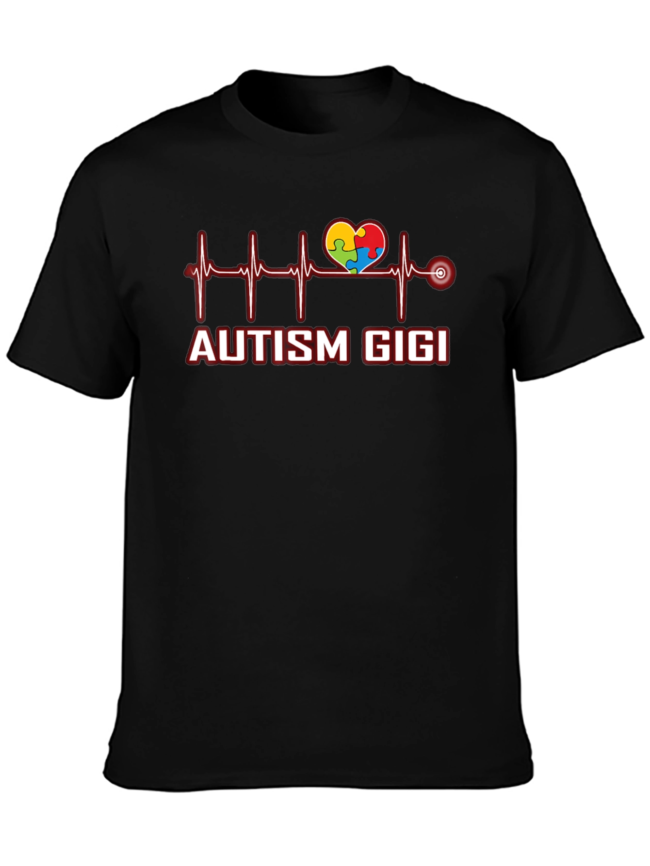 Black Autism Gigi Heartbeat T-Shirt view 3