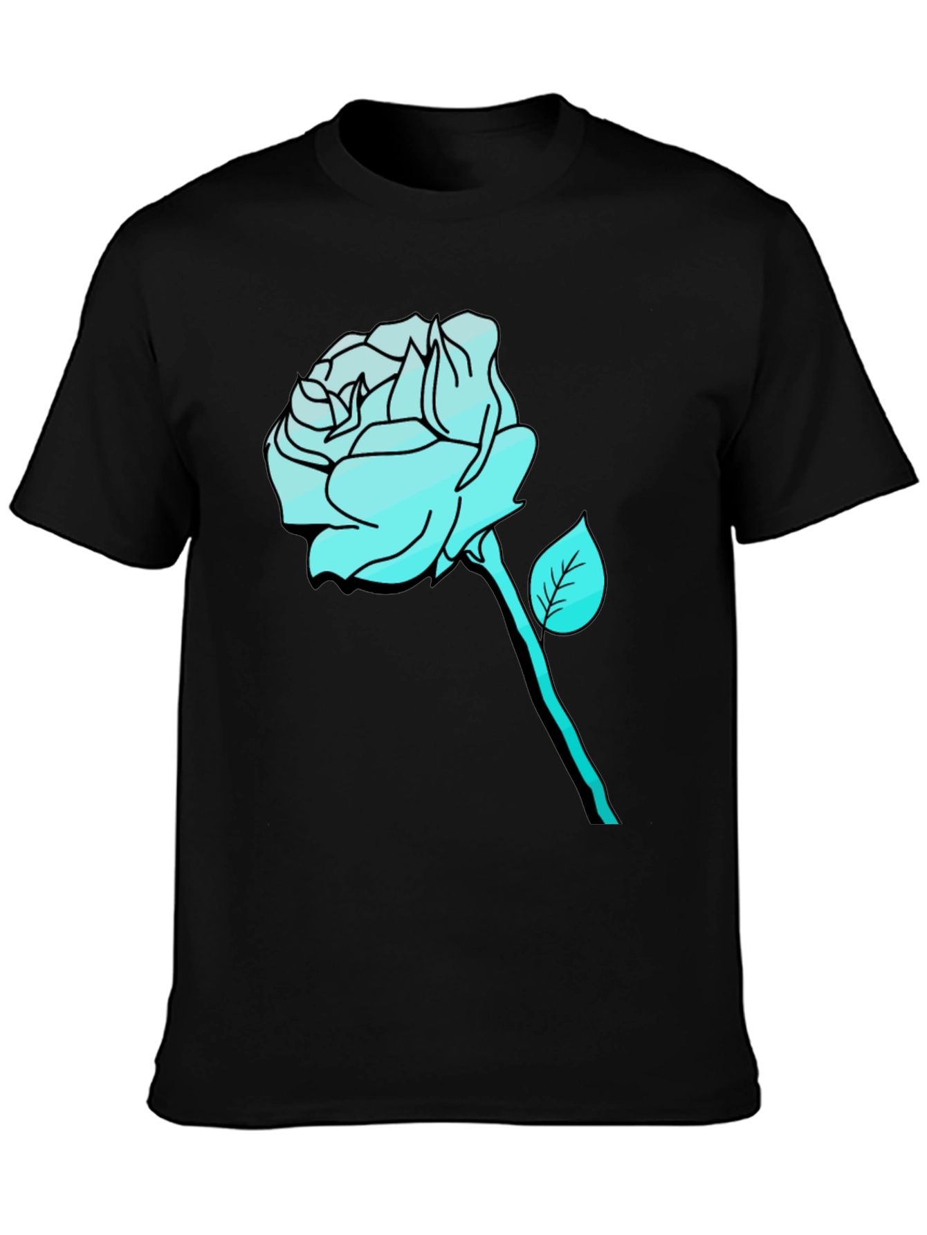 Black Men's Black T-Shirt with Aqua Rose Graphic view 3