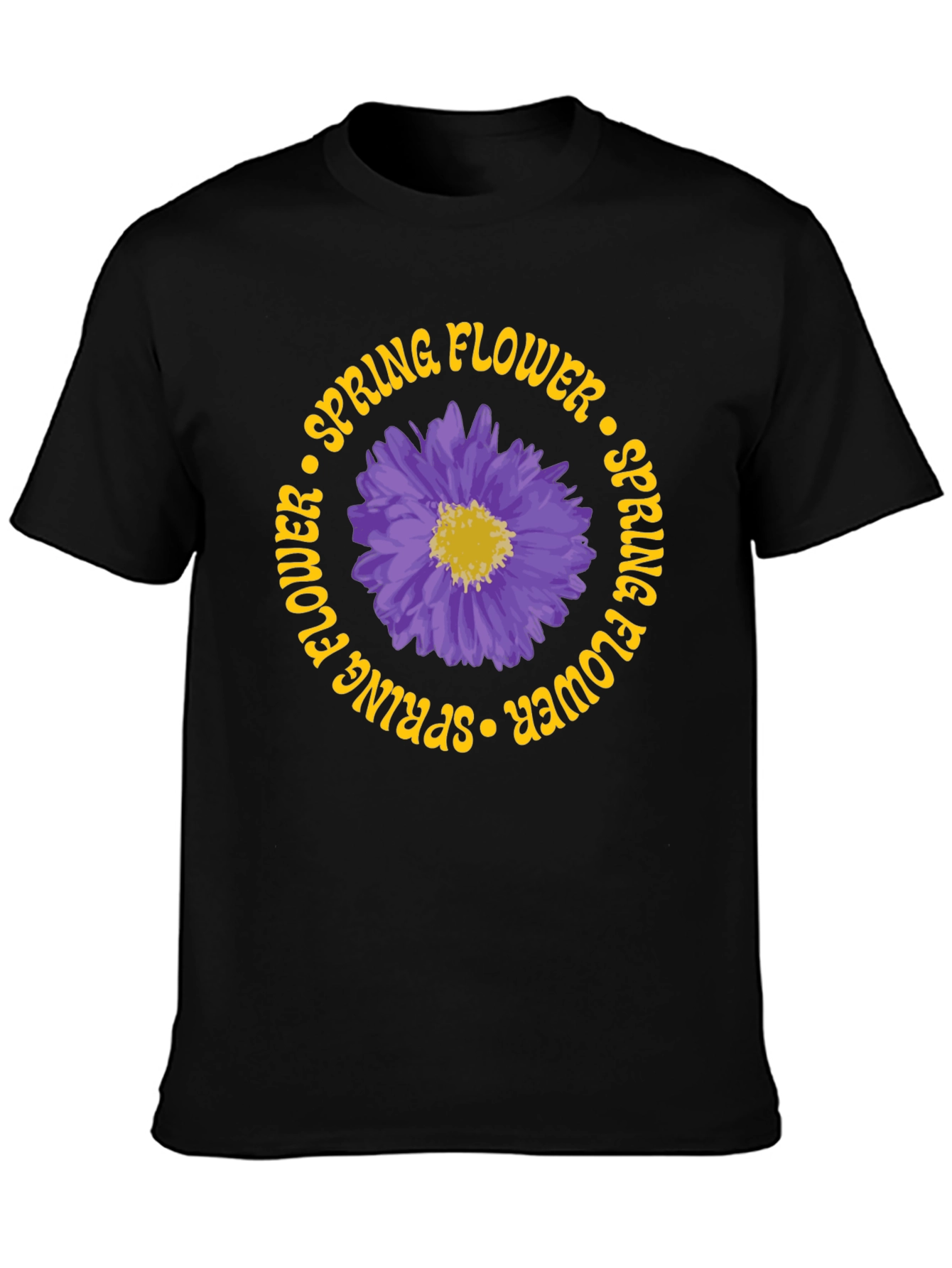Black Spring Flower Graphic Tee - Black Cotton T-Shirt view 3