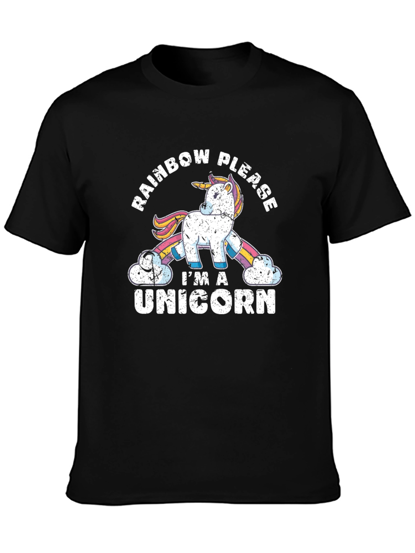 Black Rainbow Please I'm a Unicorn Men's Graphic Tee view 3