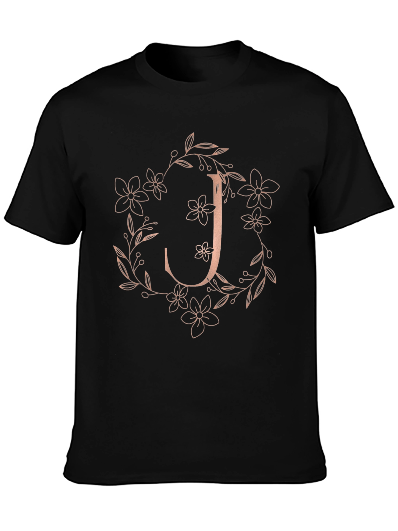 Black Floral J Initial Black T-Shirt view 3