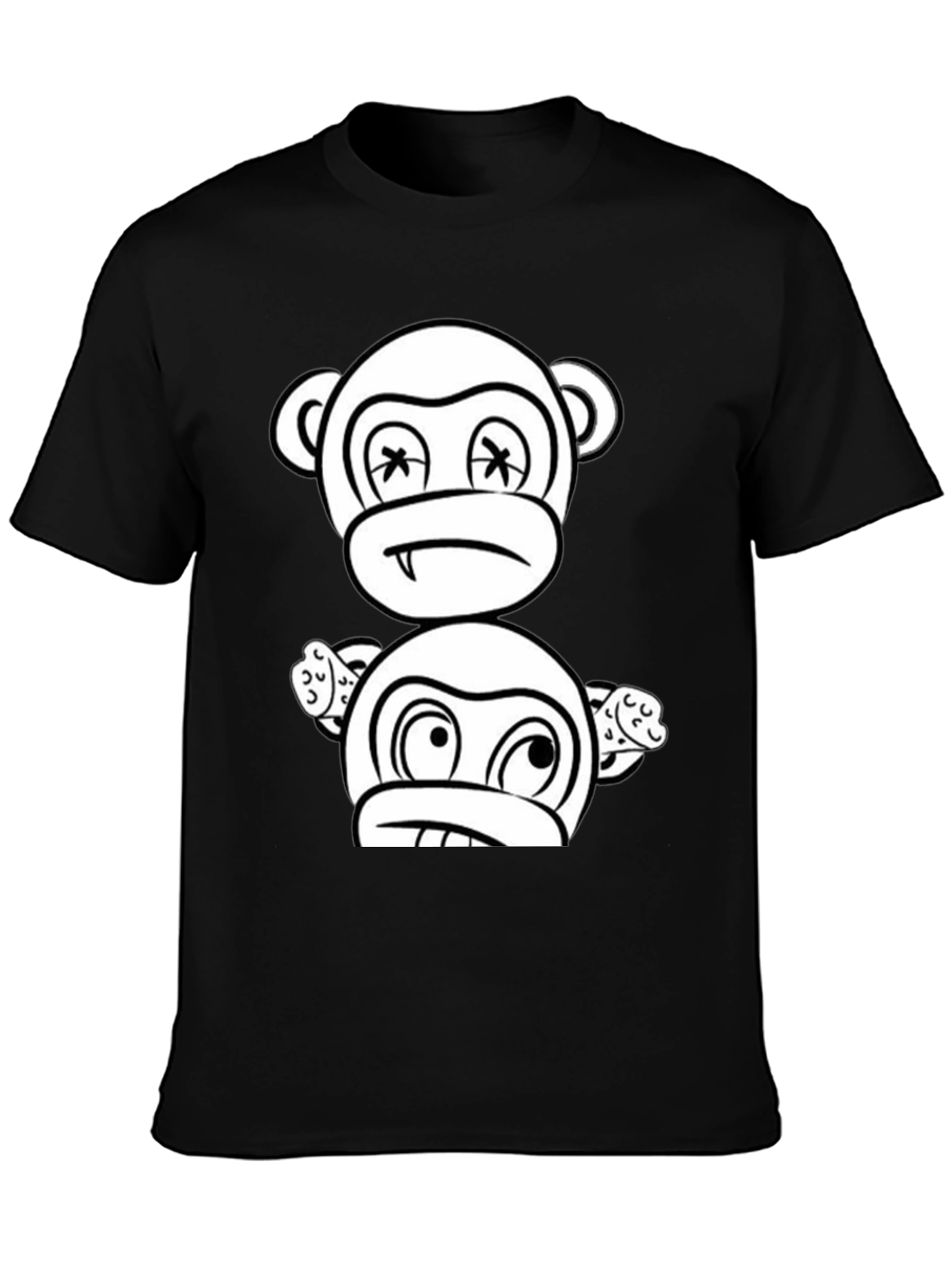 Black Cartoon Monkey Graphic Black T-Shirt view 3