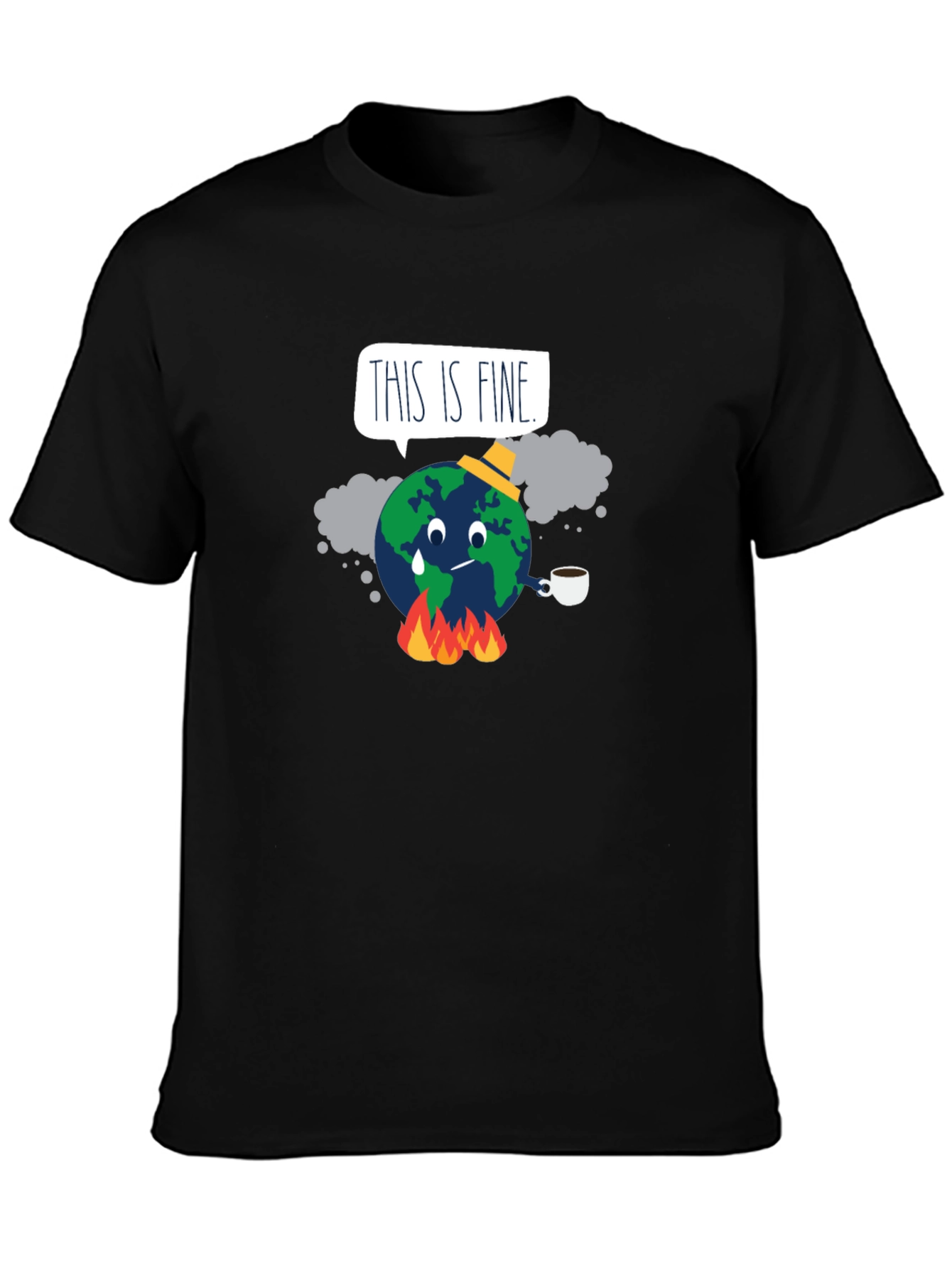 Black This is Fine Global Warming T-Shirt view 3