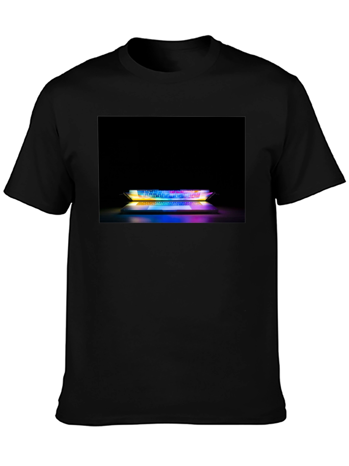 Black Gaming Keyboard T-Shirt - Light Up Laptop Design view 3