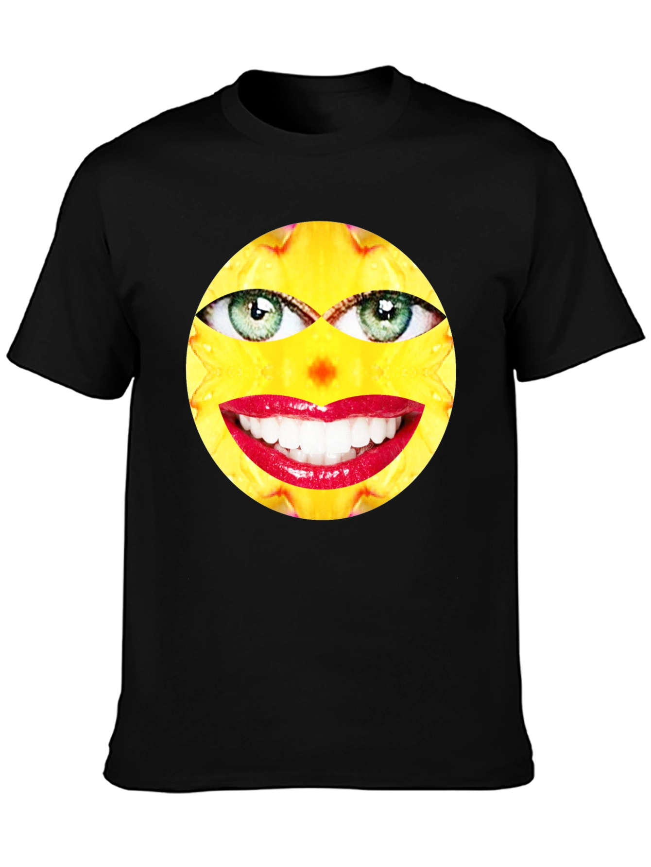 Black Funny Face Graphic Print Black T-Shirt view 3